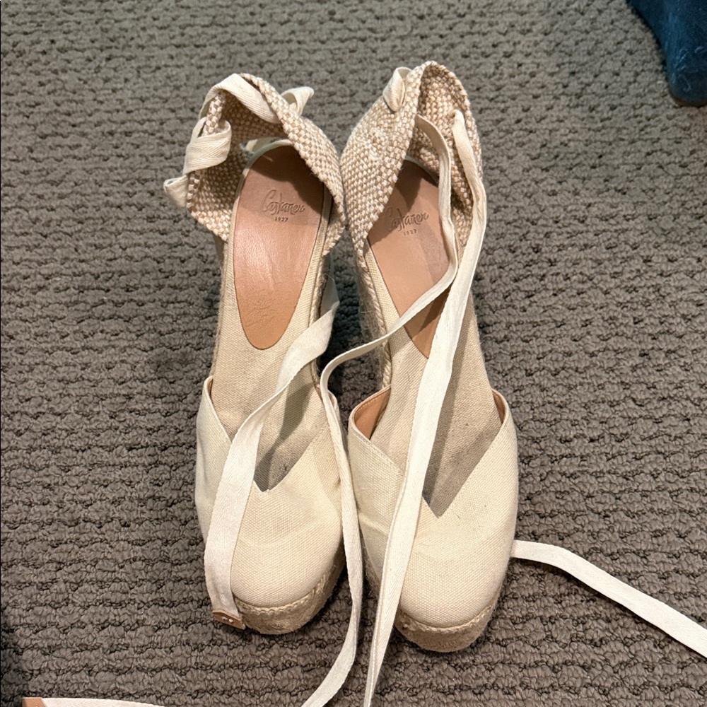 Castaner Cream Canvas Espadrille Wedge Sandals
